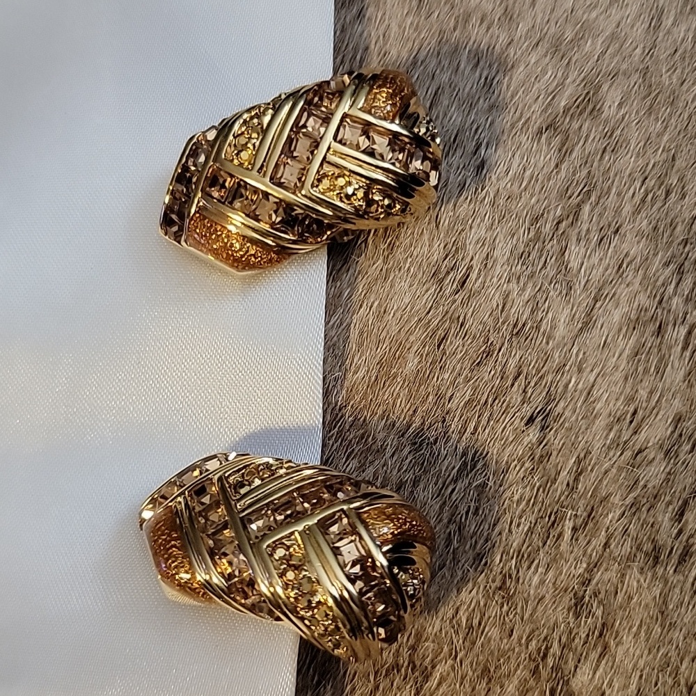 St. John Amber Rhinestone Clip Earrings